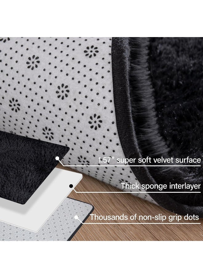 Merelax Soft Area Rug for Livingroom Bedroom, Machine Washable 4x6 Black Rugs Fluffy Shaggy Bedside Rug, Non Slip Indoor Carpet for Nursery Kids Room Home Decor Aesthetic - Image 5